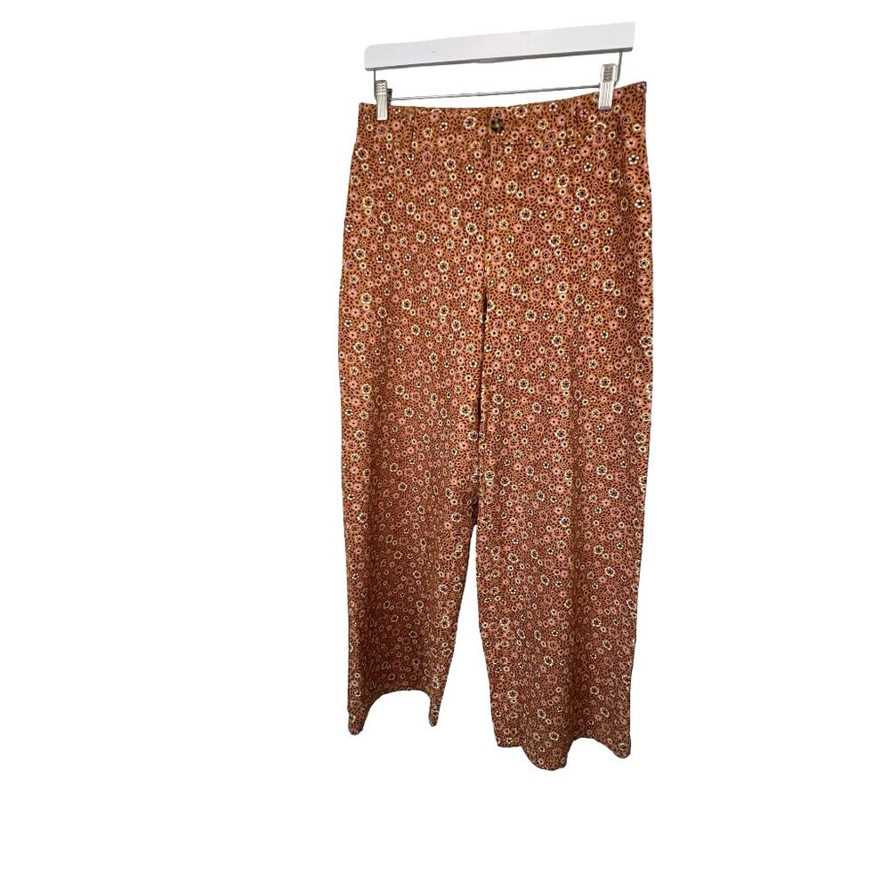 Lefties Mustard Yellow Brown Wide Leg Floral Trousers Size 10/42